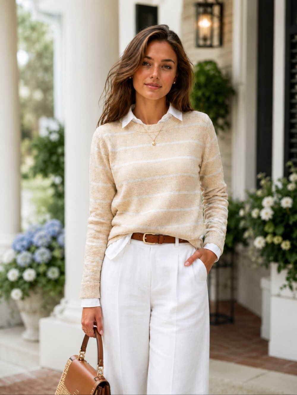 New GAP tan/White Striped Knit Lightweight Preppy Cotton Blend Sweater NWT Sz XS